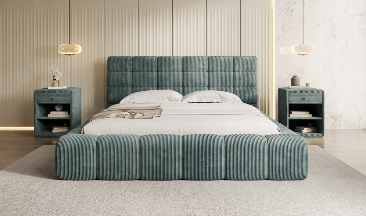 Lit rembourré design Marshmallow en Côtelé avec espace de rangement