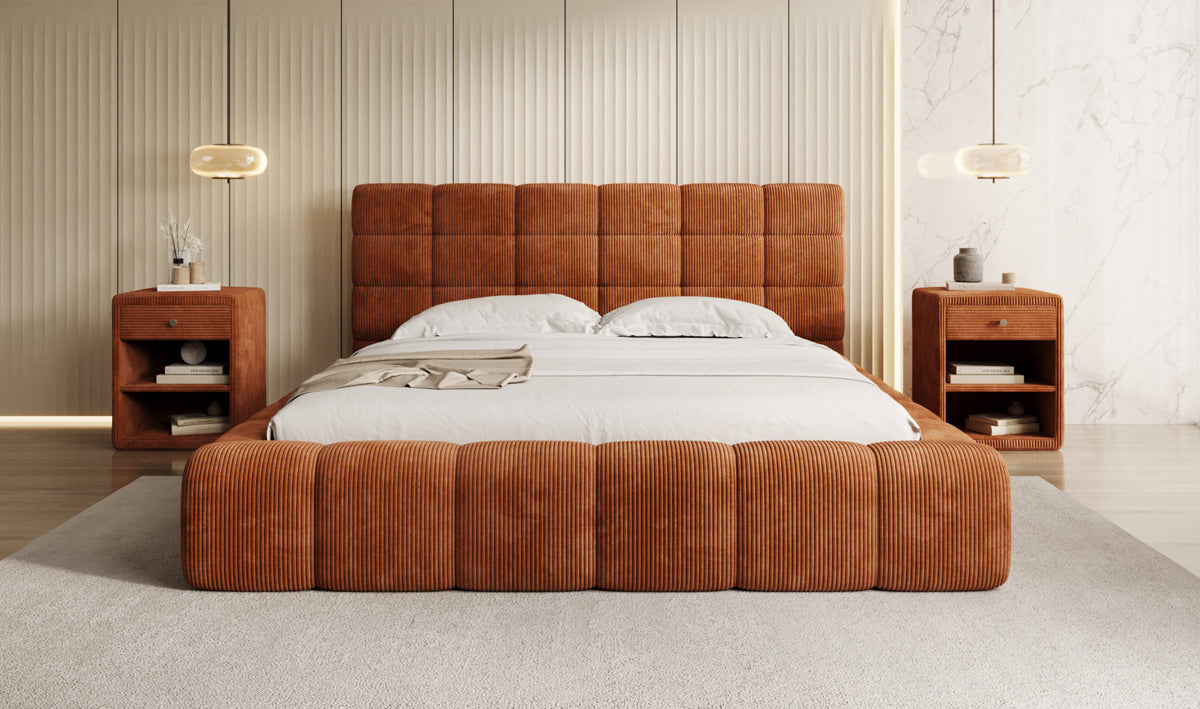 Lit rembourré design Marshmallow en Côtelé avec espace de rangement
