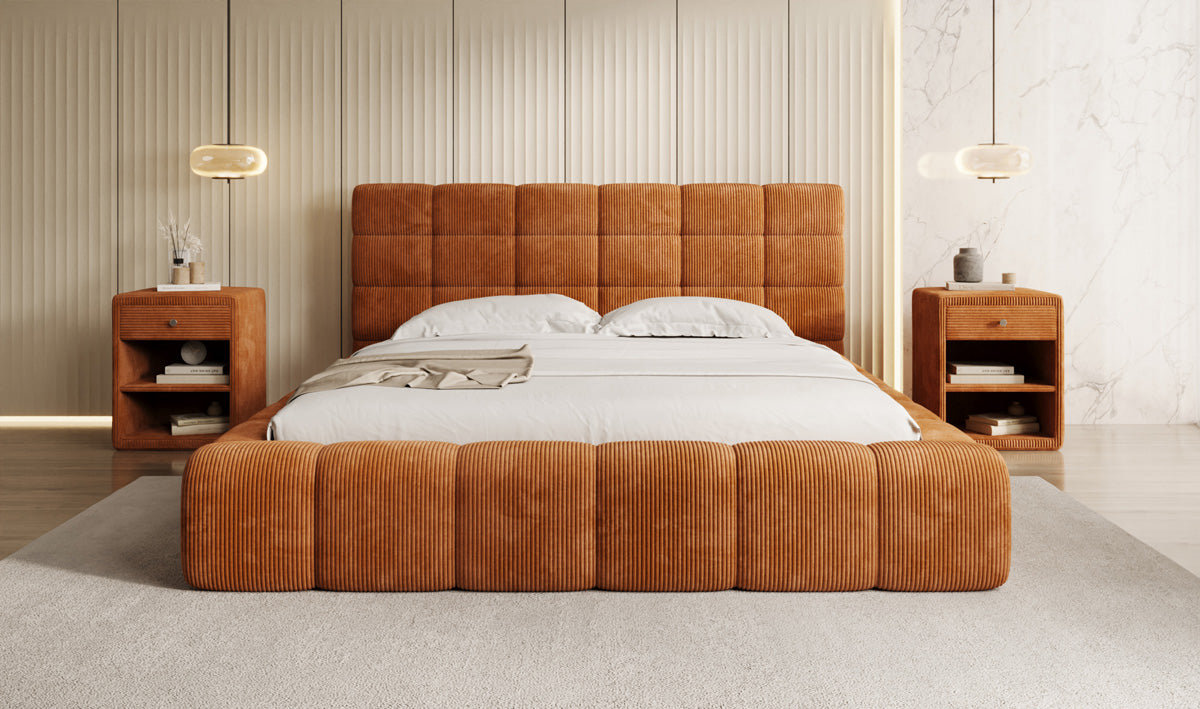 Lit rembourré design Marshmallow en Côtelé avec espace de rangement