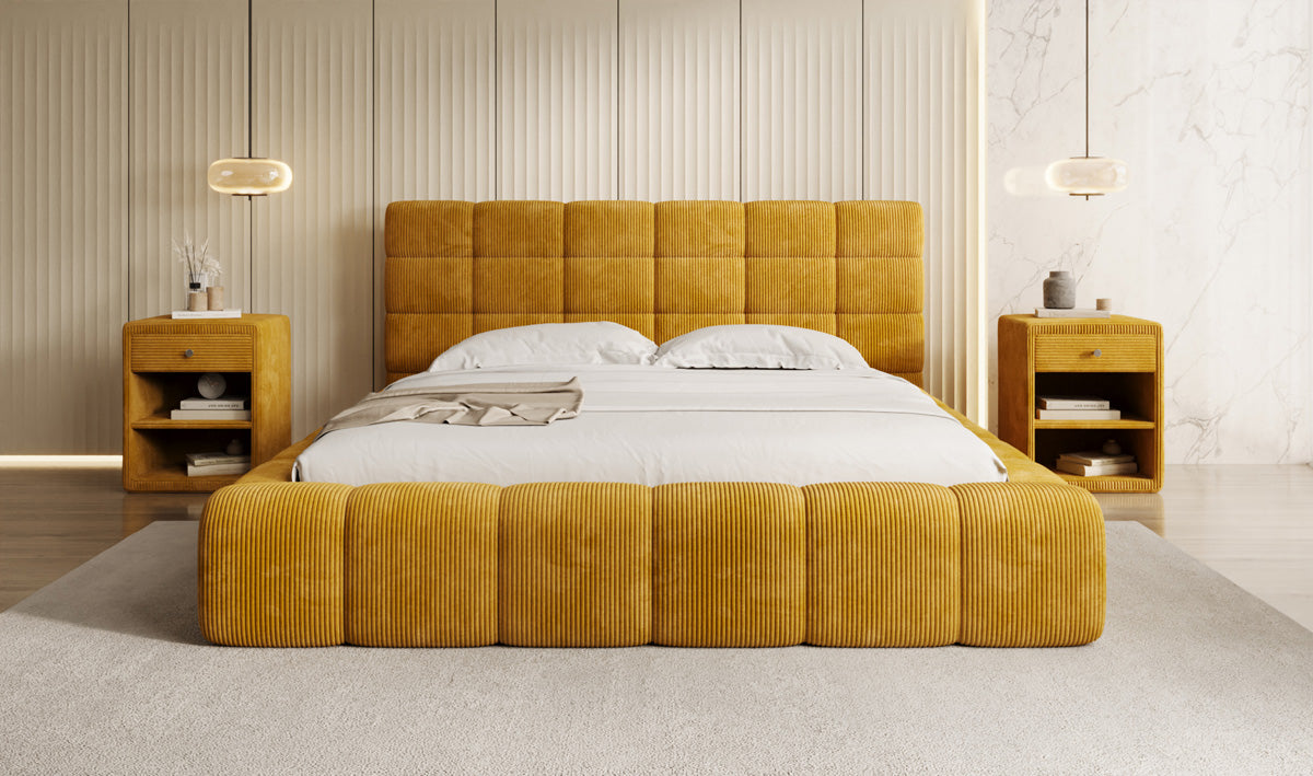 Lit rembourré design Marshmallow en Côtelé avec espace de rangement