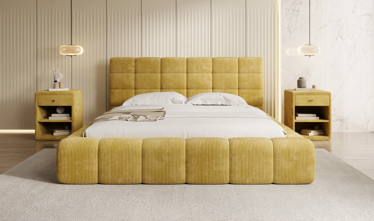 Lit rembourré design Marshmallow en Côtelé avec espace de rangement