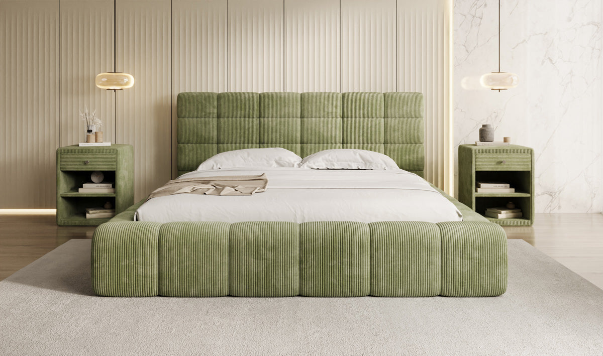 Lit rembourré design Marshmallow en Côtelé avec espace de rangement