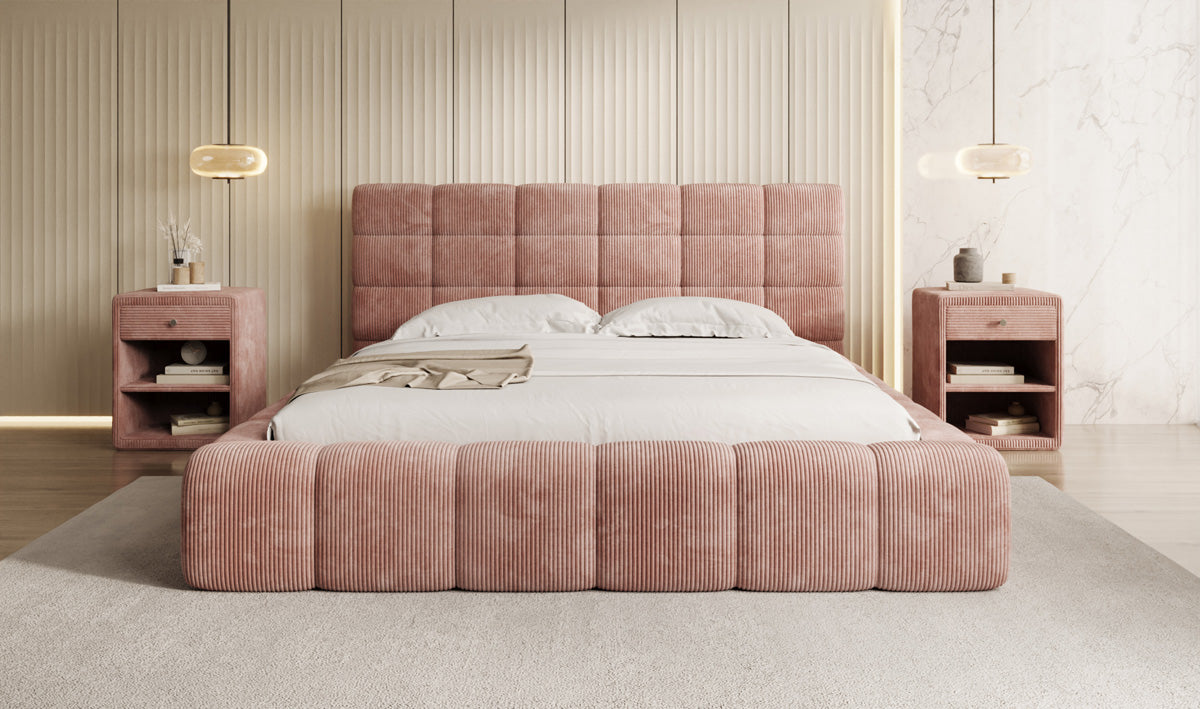 Lit rembourré design Marshmallow en Côtelé avec espace de rangement