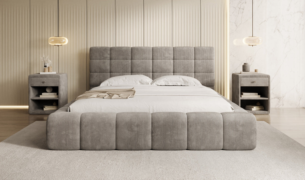 Lit rembourré design Marshmallow en Côtelé avec espace de rangement