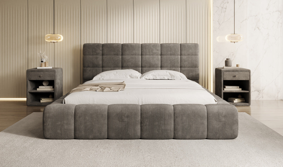 Lit rembourré design Marshmallow en Côtelé avec espace de rangement