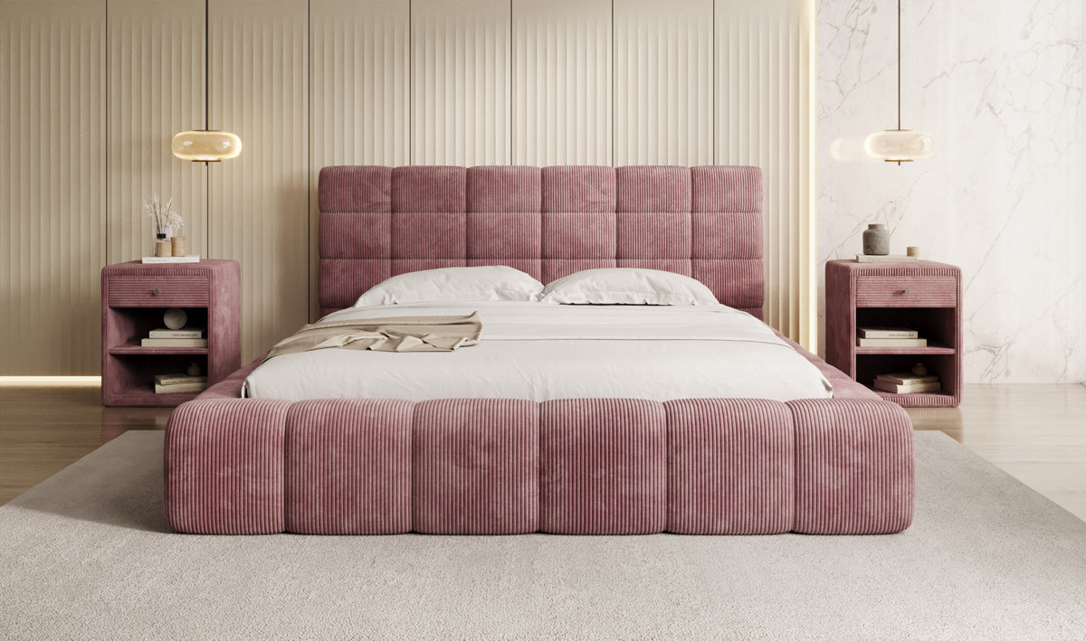 Lit rembourré design Marshmallow en Côtelé avec espace de rangement