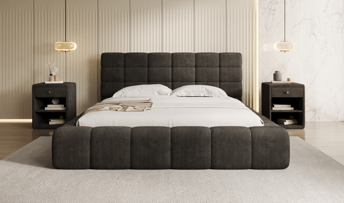 Lit rembourré design Marshmallow en Côtelé avec espace de rangement