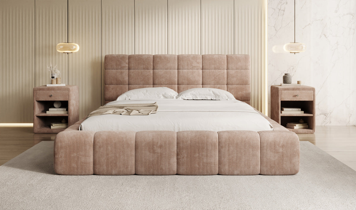 Lit rembourré design Marshmallow en Côtelé avec espace de rangement
