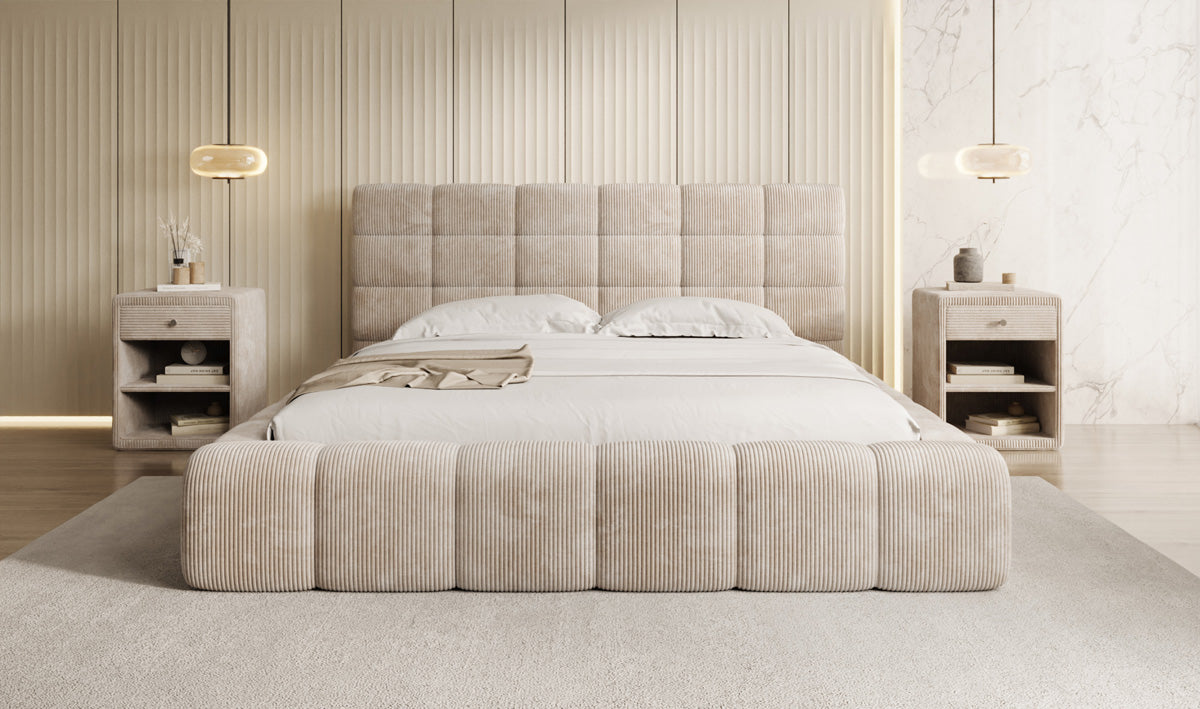 Lit rembourré design Marshmallow en Côtelé avec espace de rangement