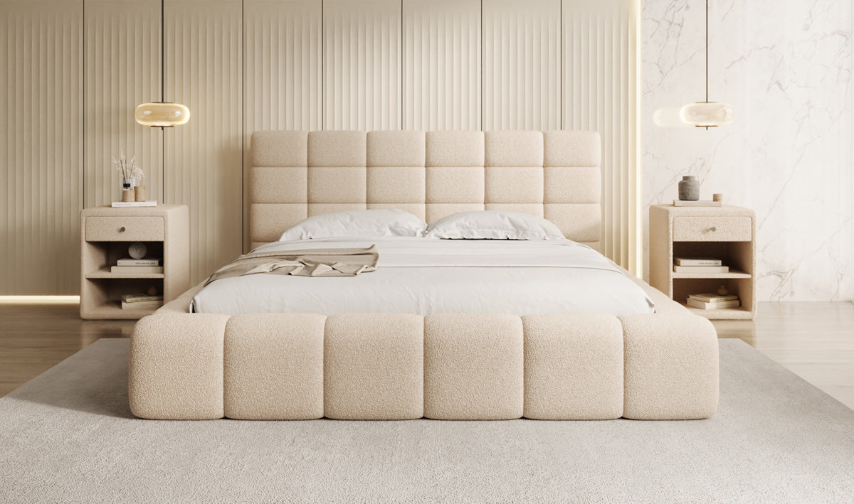 Lit rembourré design Marshmallow en Peluche Bouclé avec espace de rangement