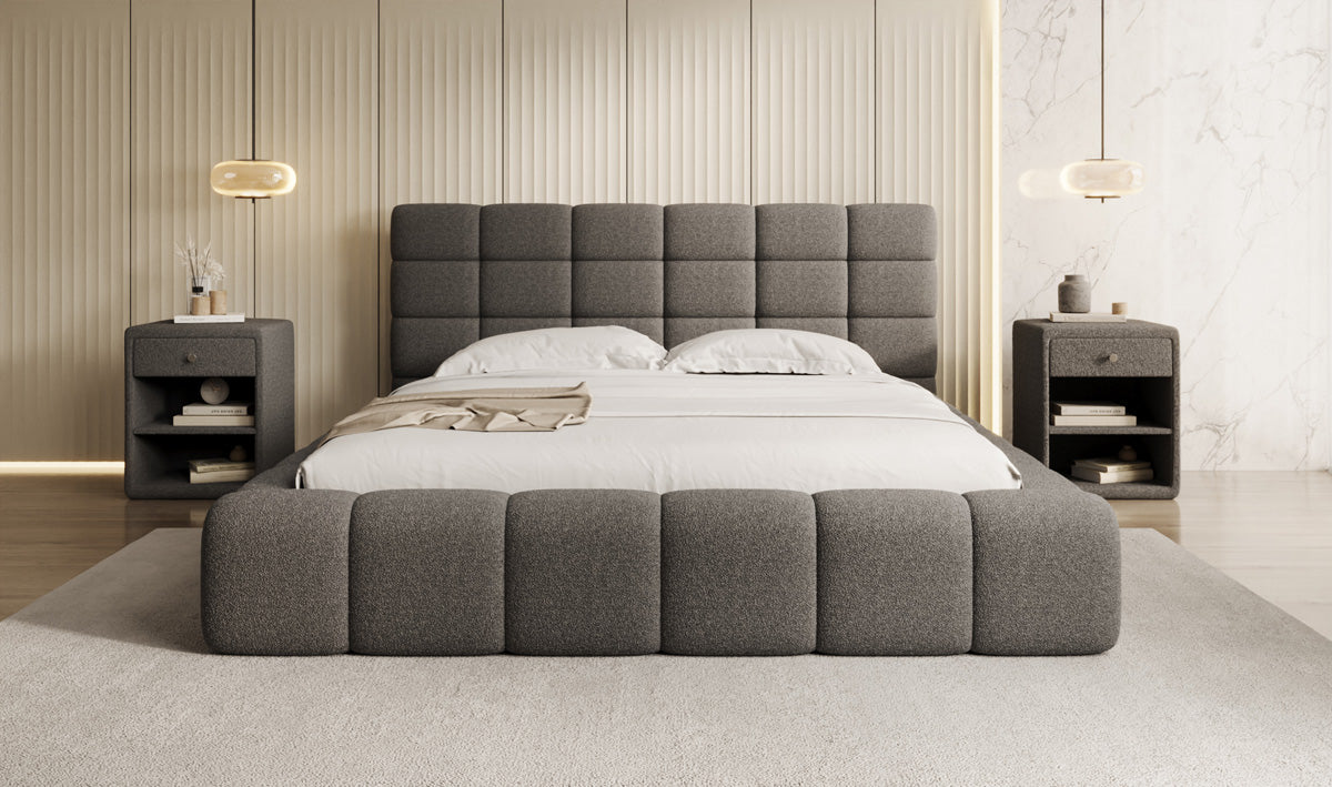 Lit rembourré design Marshmallow en Peluche Bouclé avec espace de rangement
