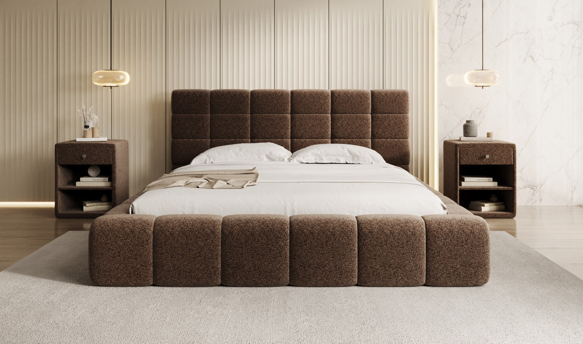 Lit rembourré design Marshmallow en tissu texturé avec espace de rangement