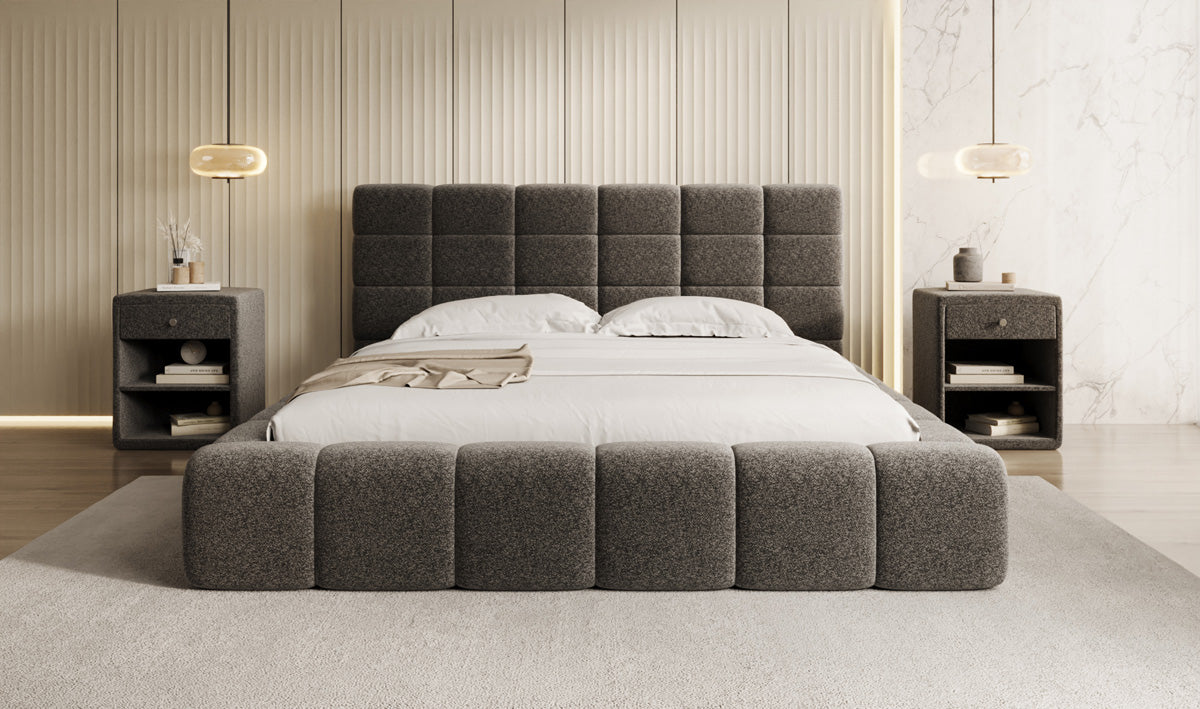 Lit rembourré design Marshmallow en tissu texturé avec espace de rangement
