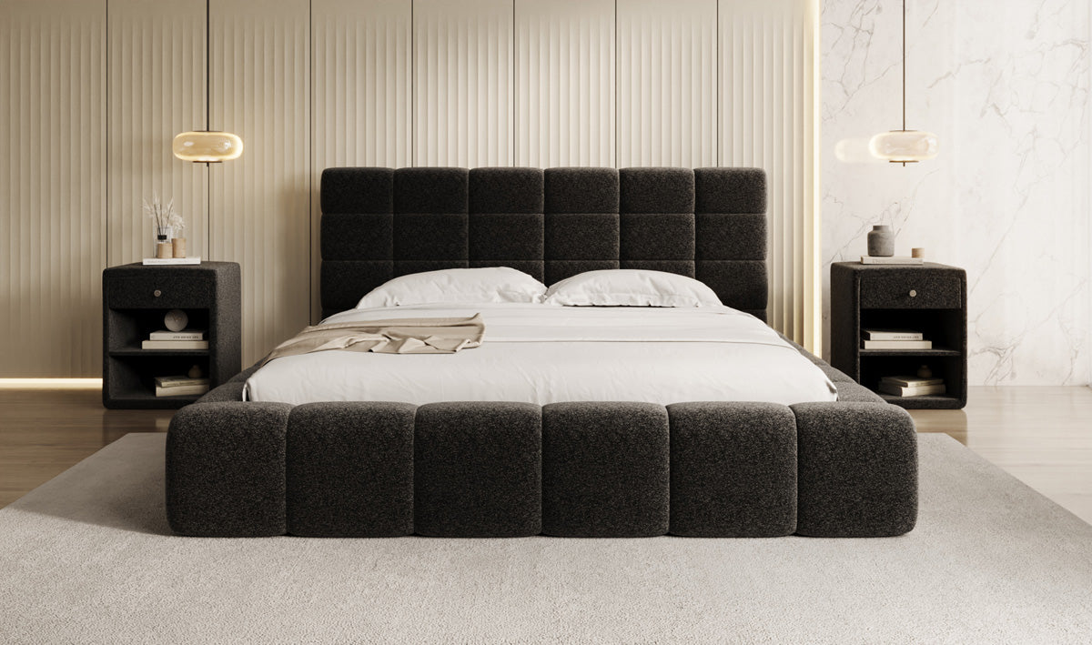 Lit rembourré design Marshmallow en tissu texturé avec espace de rangement