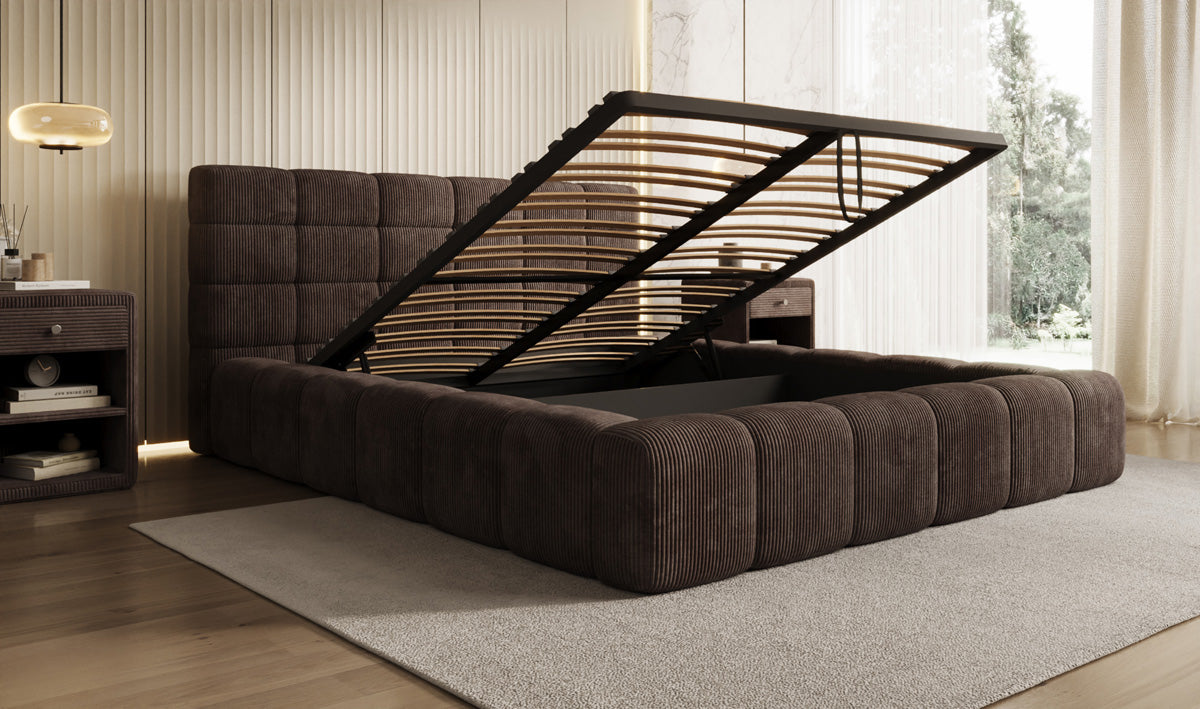 Lit rembourré design Marshmallow en Côtelé avec espace de rangement