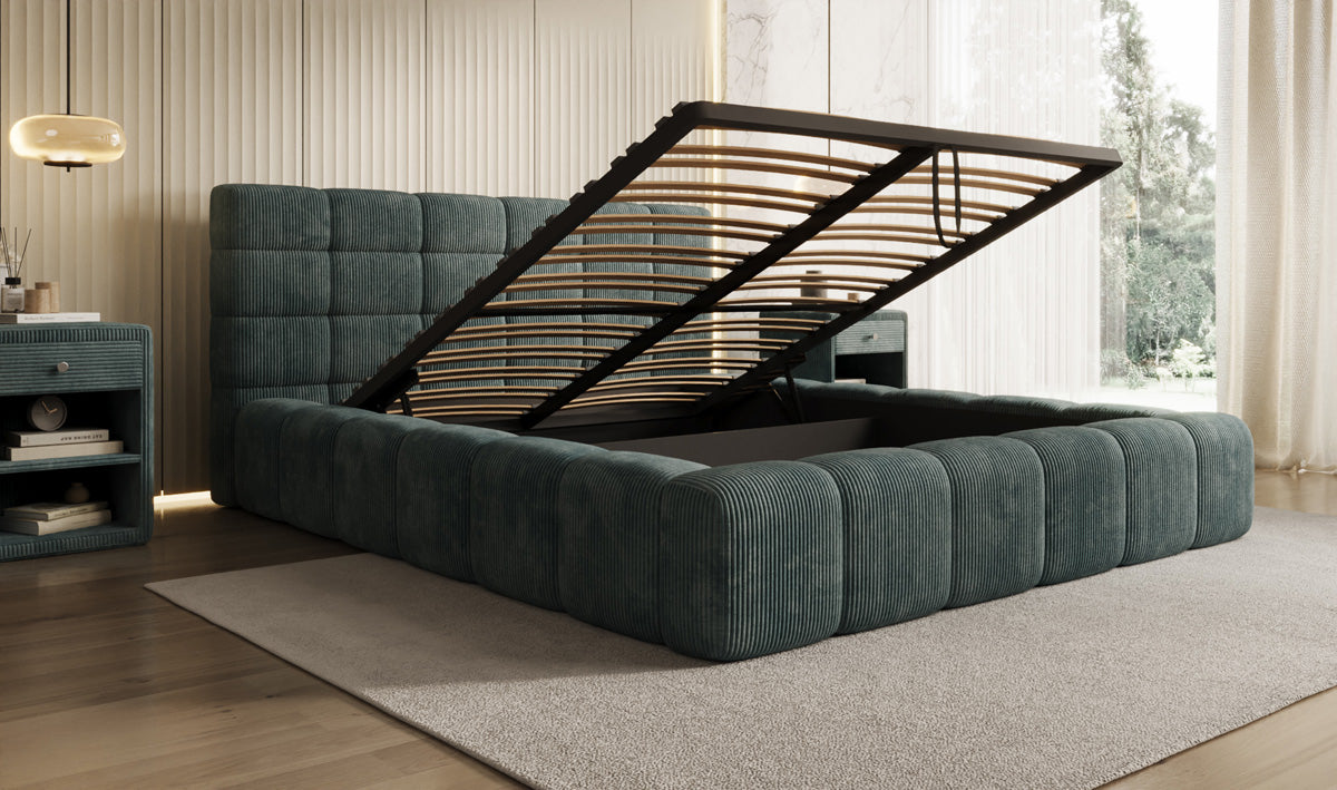 Lit rembourré design Marshmallow en Côtelé avec espace de rangement