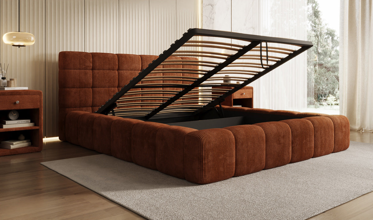 Lit rembourré design Marshmallow en Côtelé avec espace de rangement