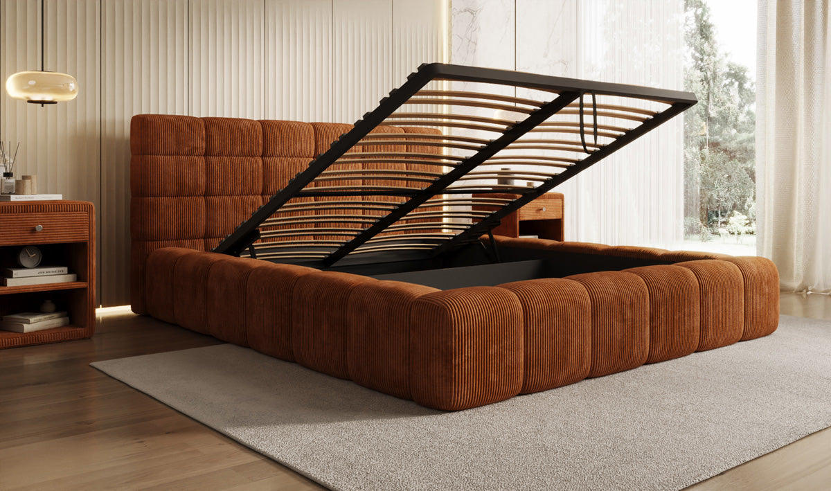 Lit rembourré design Marshmallow en Côtelé avec espace de rangement