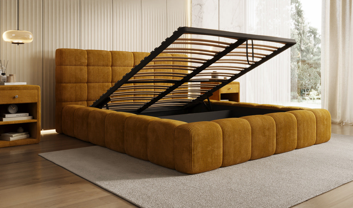 Lit rembourré design Marshmallow en Côtelé avec espace de rangement