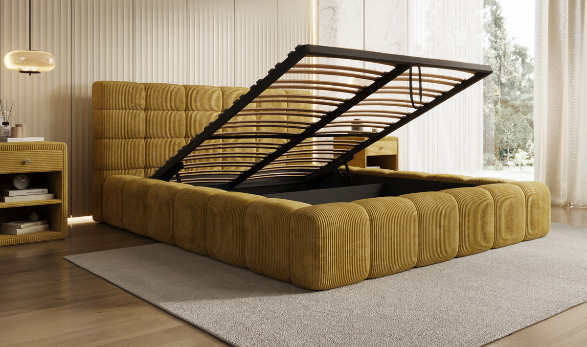 Lit rembourré design Marshmallow en Côtelé avec espace de rangement