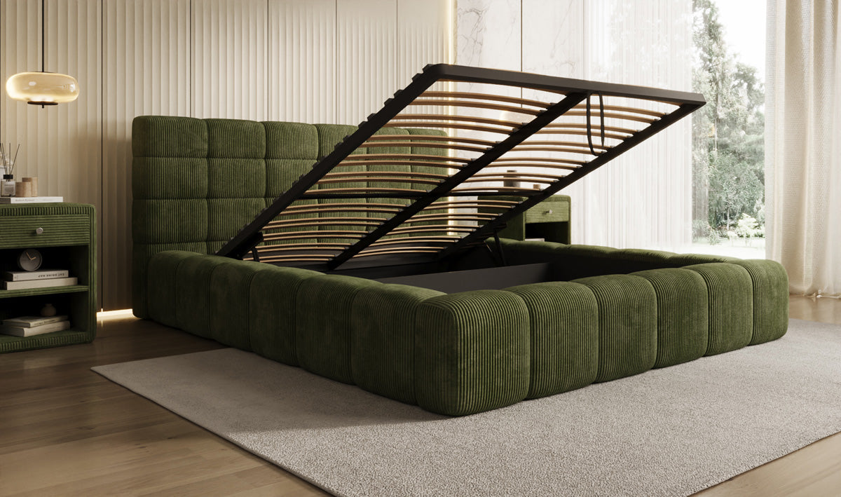 Lit rembourré design Marshmallow en Côtelé avec espace de rangement