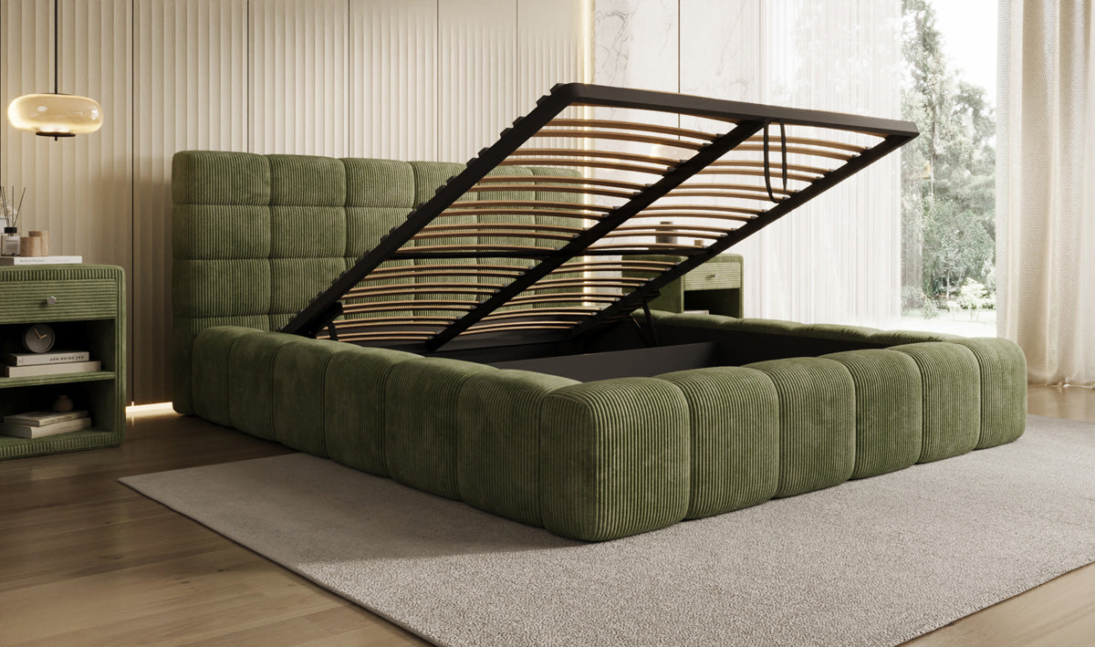 Lit rembourré design Marshmallow en Côtelé avec espace de rangement
