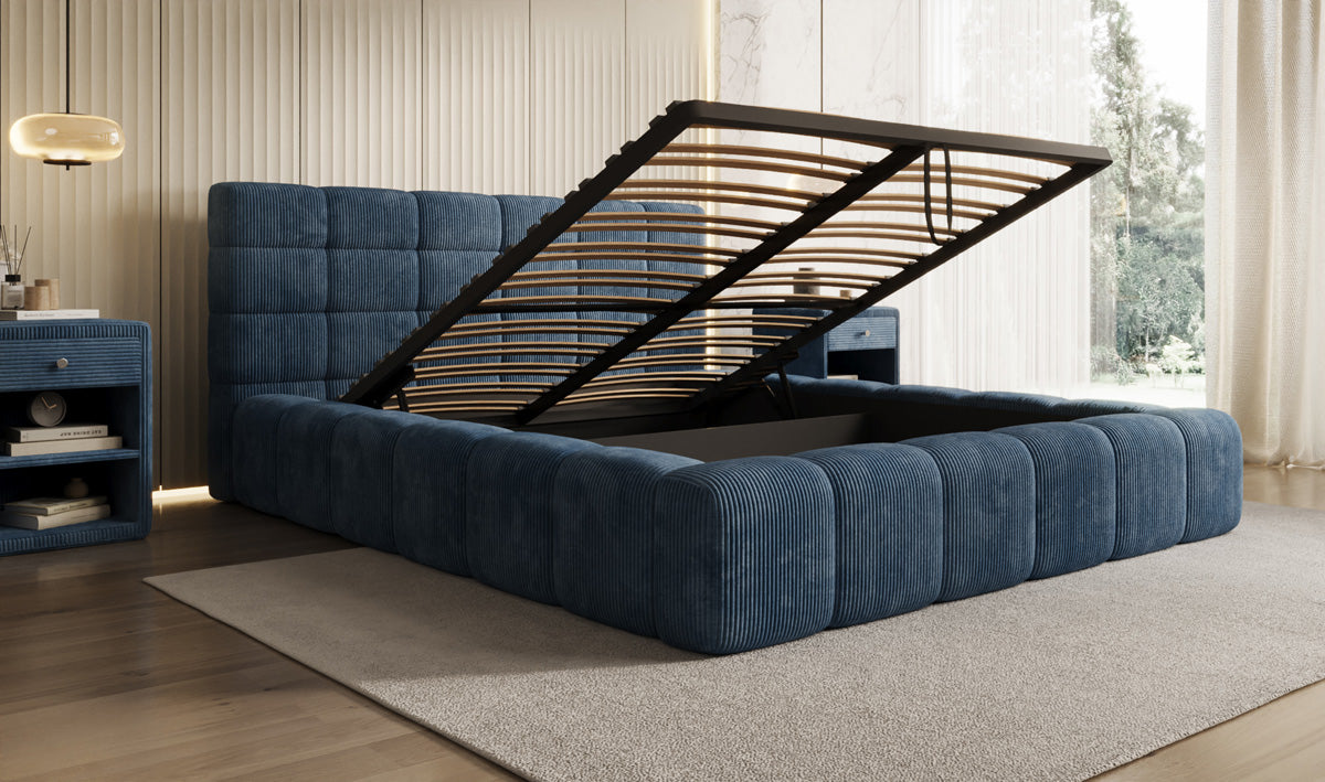 Lit rembourré design Marshmallow en Côtelé avec espace de rangement