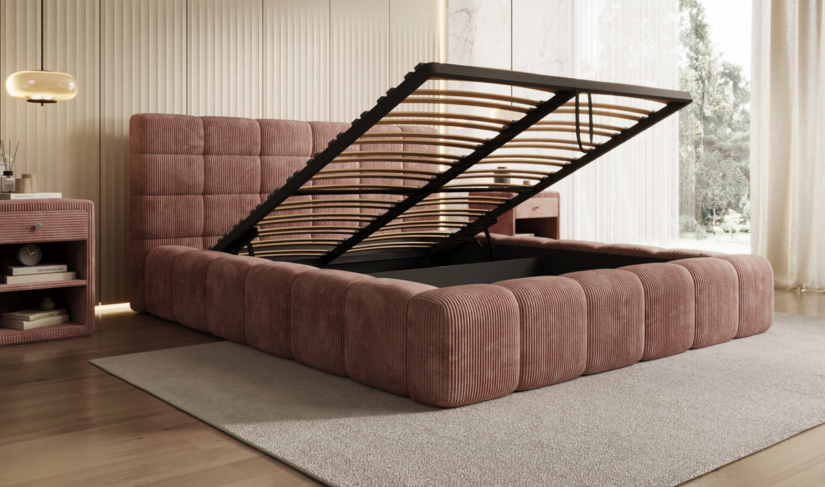 Lit rembourré design Marshmallow en Côtelé avec espace de rangement