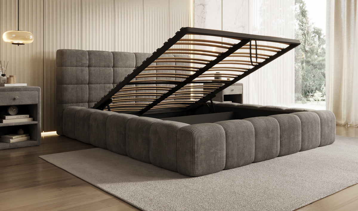 Lit rembourré design Marshmallow en Côtelé avec espace de rangement