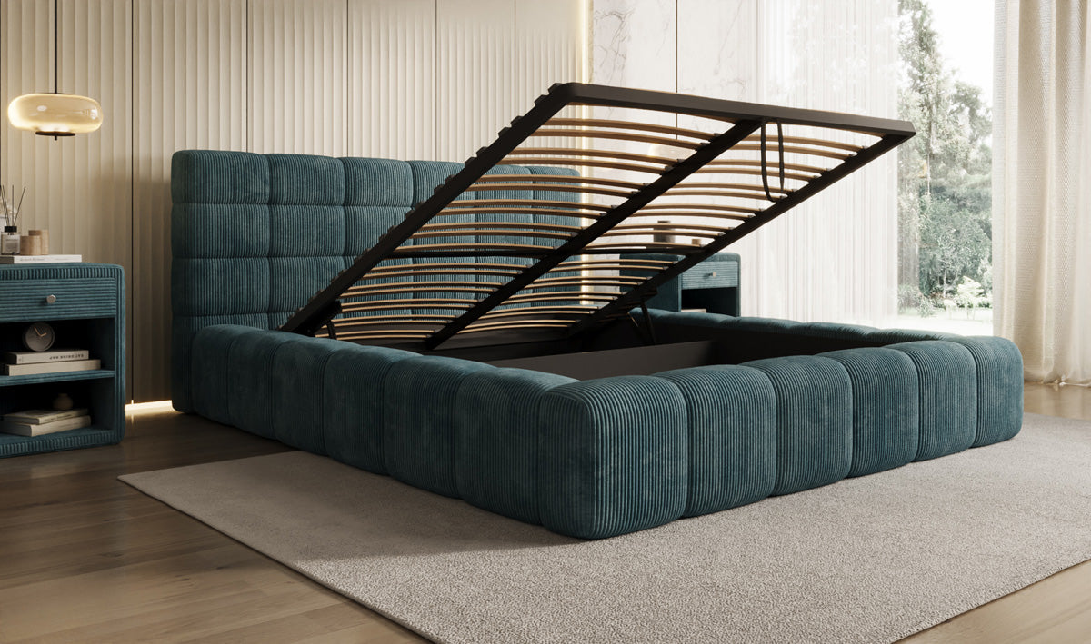 Lit rembourré design Marshmallow en Côtelé avec espace de rangement