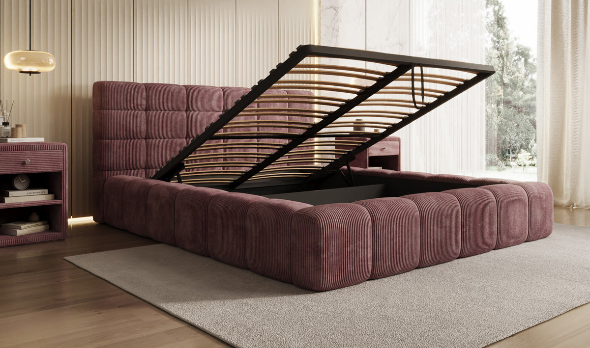 Lit rembourré design Marshmallow en Côtelé avec espace de rangement