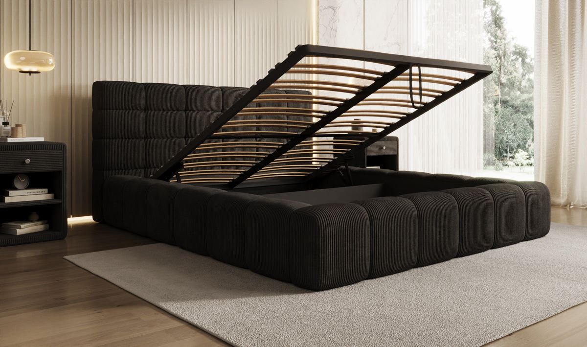 Lit rembourré design Marshmallow en Côtelé avec espace de rangement
