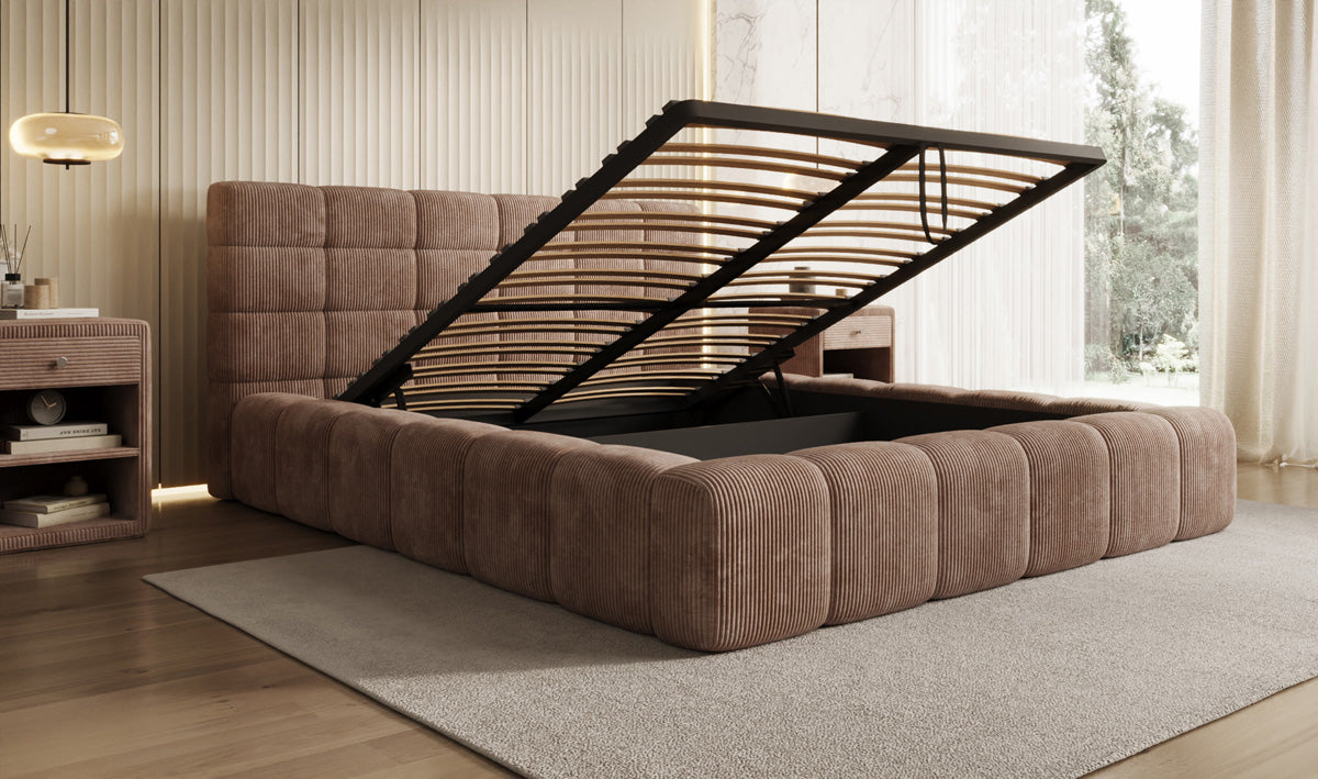Lit rembourré design Marshmallow en Côtelé avec espace de rangement