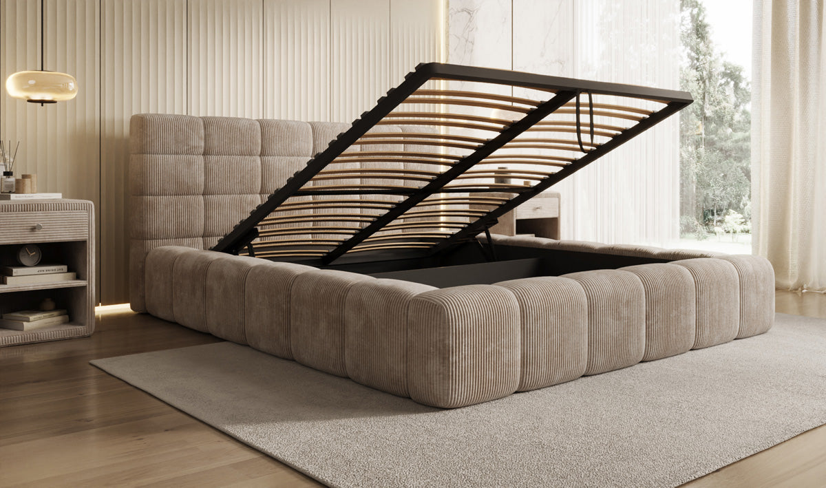 Lit rembourré design Marshmallow en Côtelé avec espace de rangement