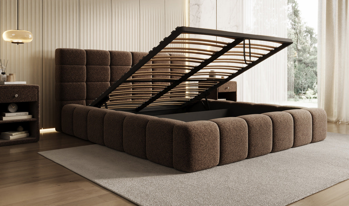 Lit rembourré design Marshmallow en tissu texturé avec espace de rangement