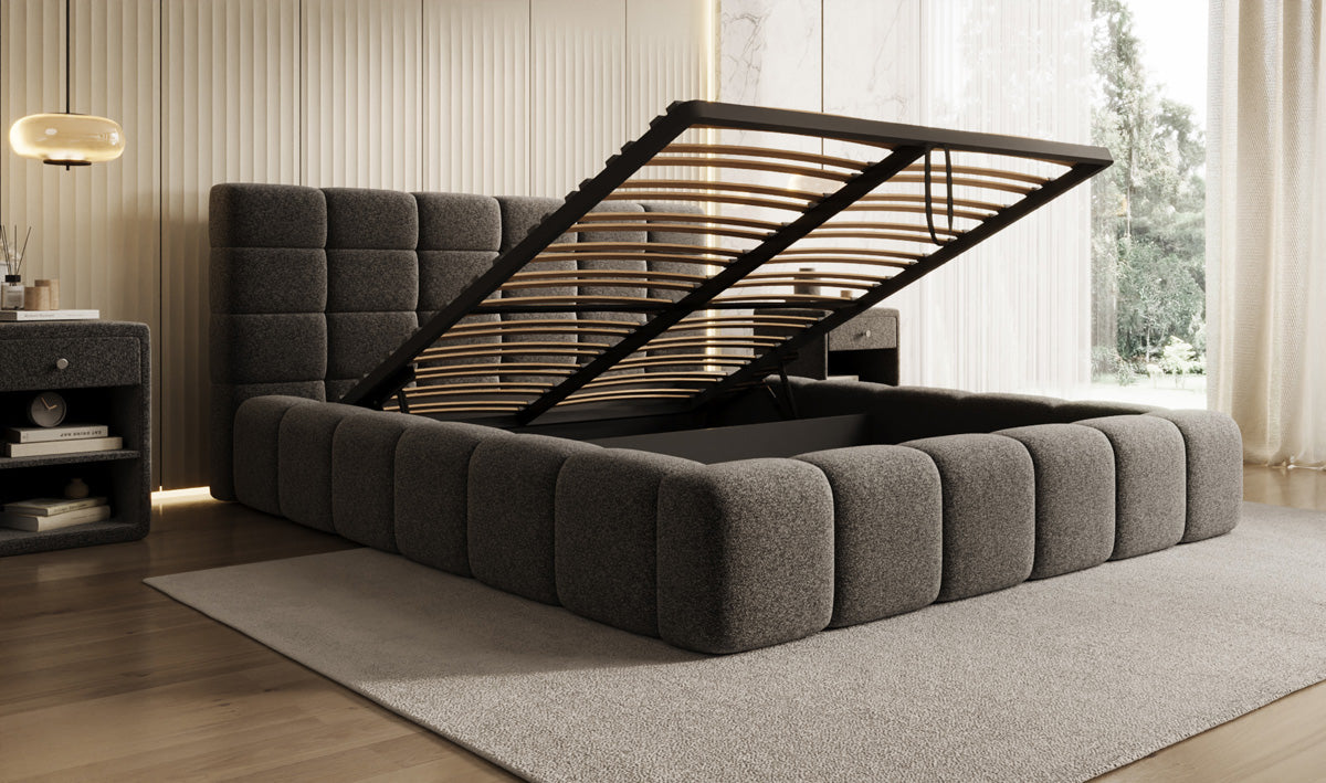 Lit rembourré design Marshmallow en tissu texturé avec espace de rangement