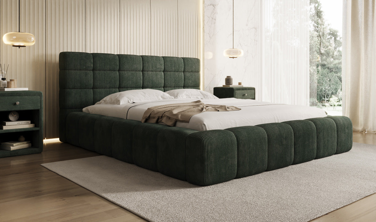 Lit rembourré design Marshmallow en Côtelé avec espace de rangement