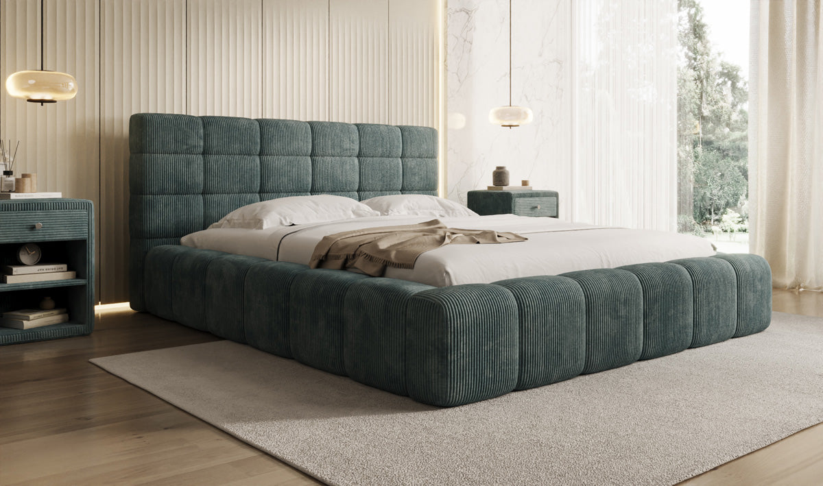 Lit rembourré design Marshmallow en Côtelé avec espace de rangement
