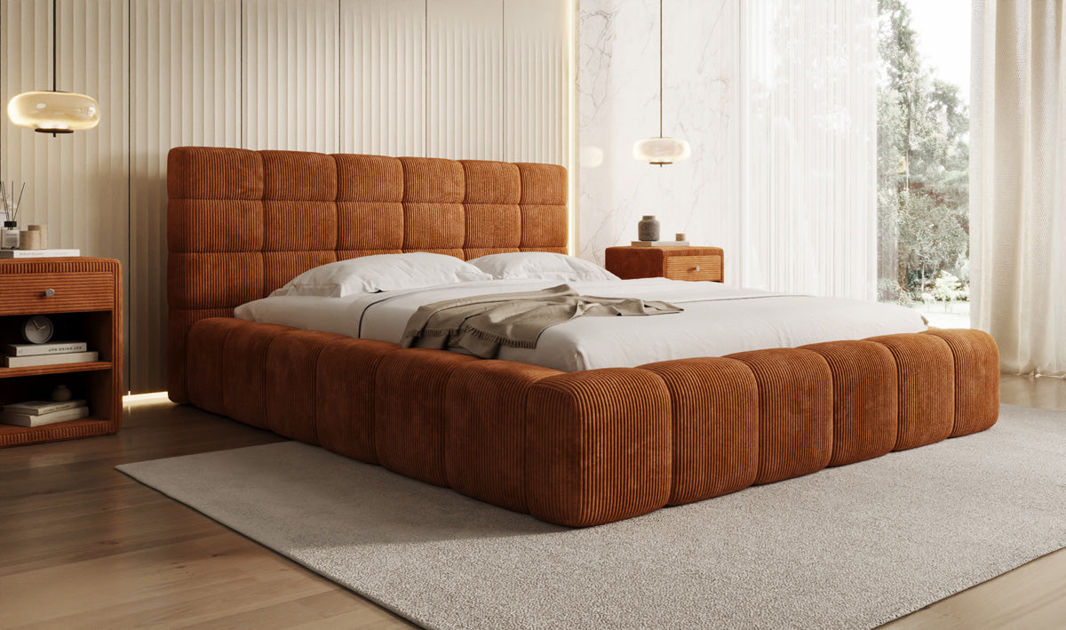 Lit rembourré design Marshmallow en Côtelé avec espace de rangement