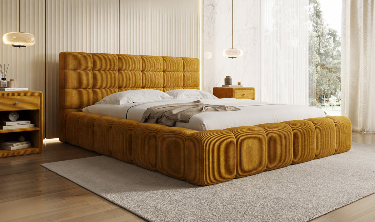 Lit rembourré design Marshmallow en Côtelé avec espace de rangement