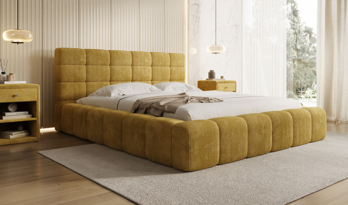 Lit rembourré design Marshmallow en Côtelé avec espace de rangement