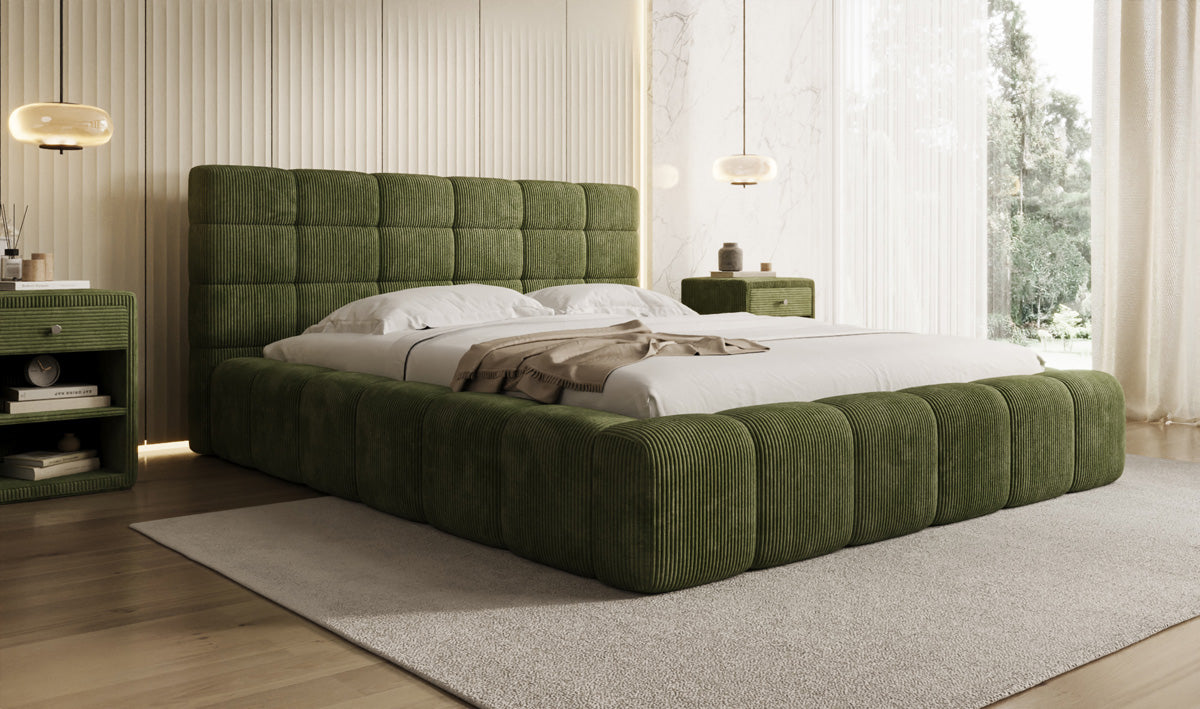 Lit rembourré design Marshmallow en Côtelé avec espace de rangement