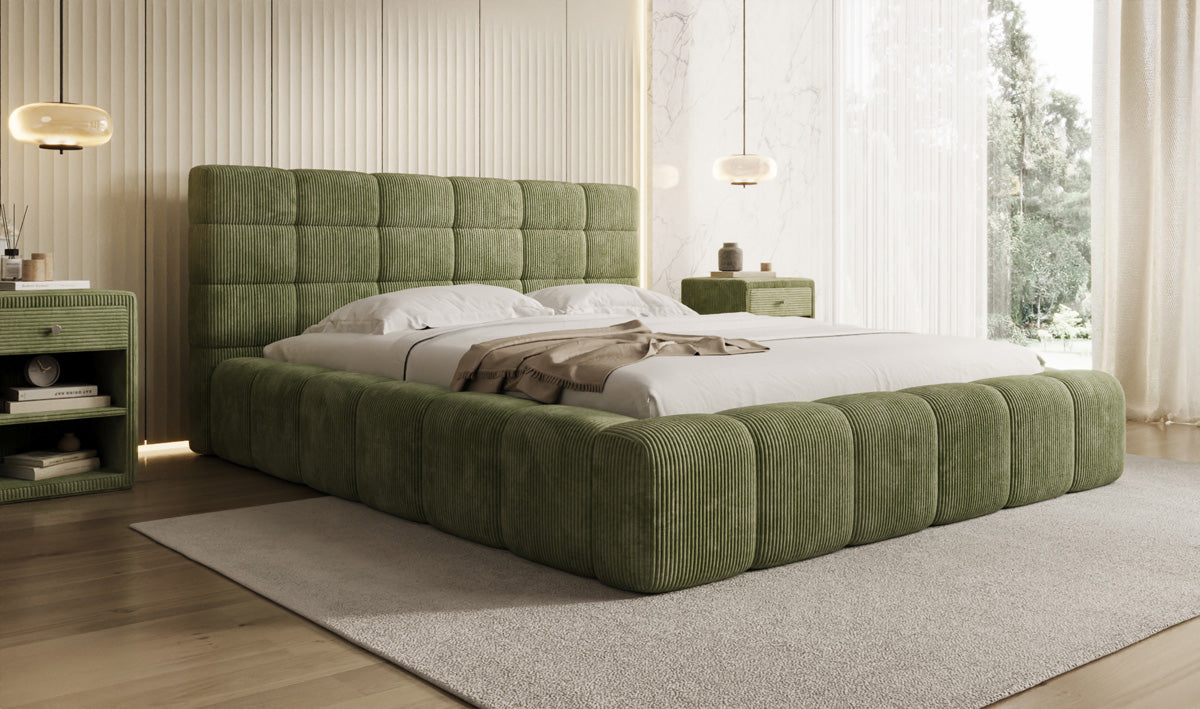 Lit rembourré design Marshmallow en Côtelé avec espace de rangement