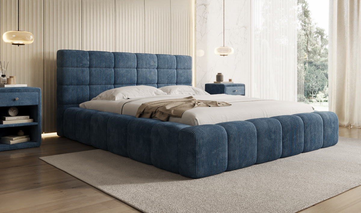 Lit rembourré design Marshmallow en Côtelé avec espace de rangement