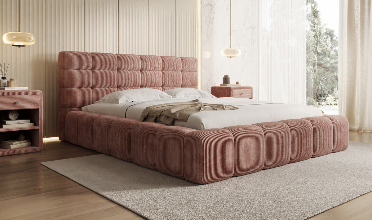 Lit rembourré design Marshmallow en Côtelé avec espace de rangement