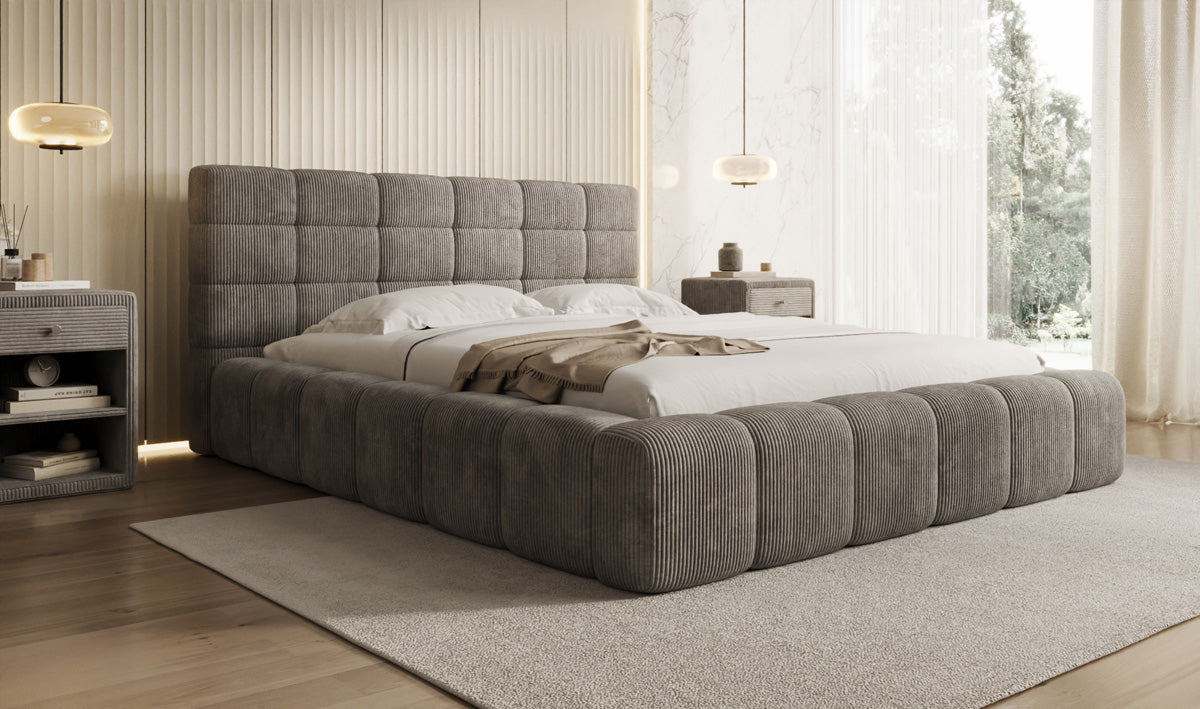 Lit rembourré design Marshmallow en Côtelé avec espace de rangement