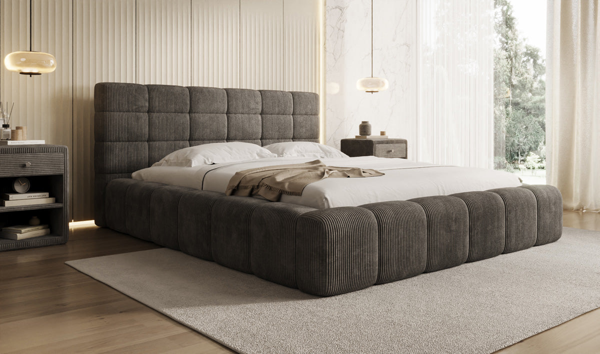 Lit rembourré design Marshmallow en Côtelé avec espace de rangement