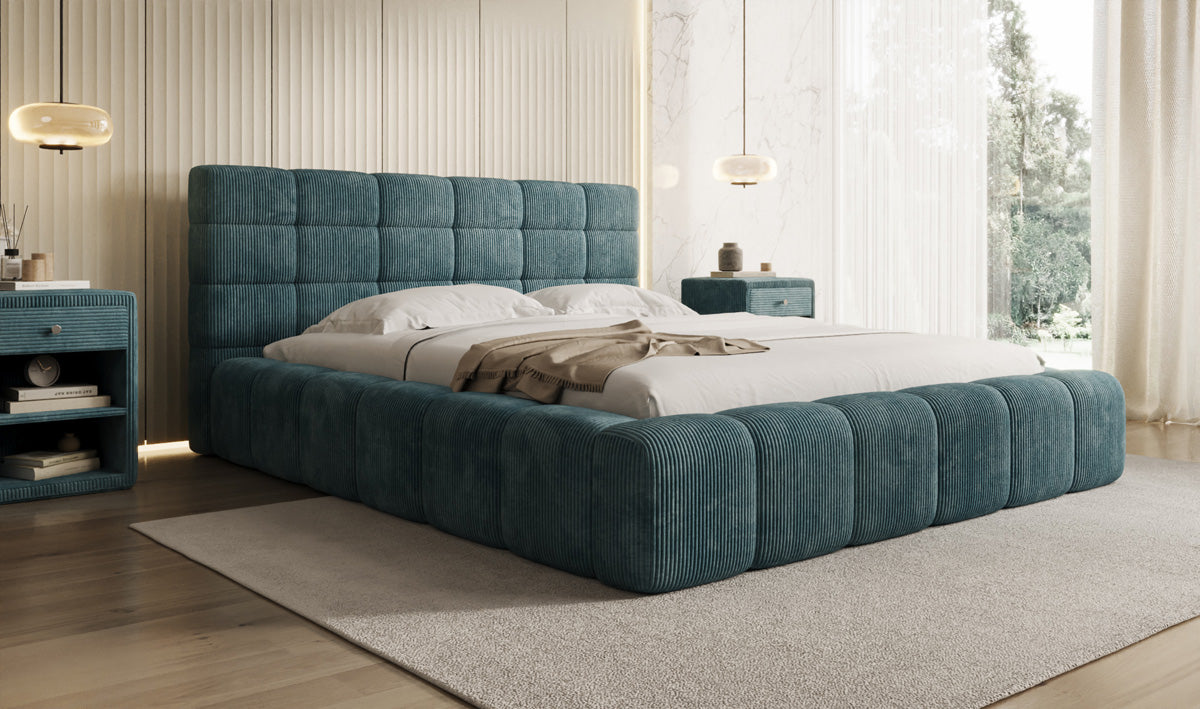 Lit rembourré design Marshmallow en Côtelé avec espace de rangement