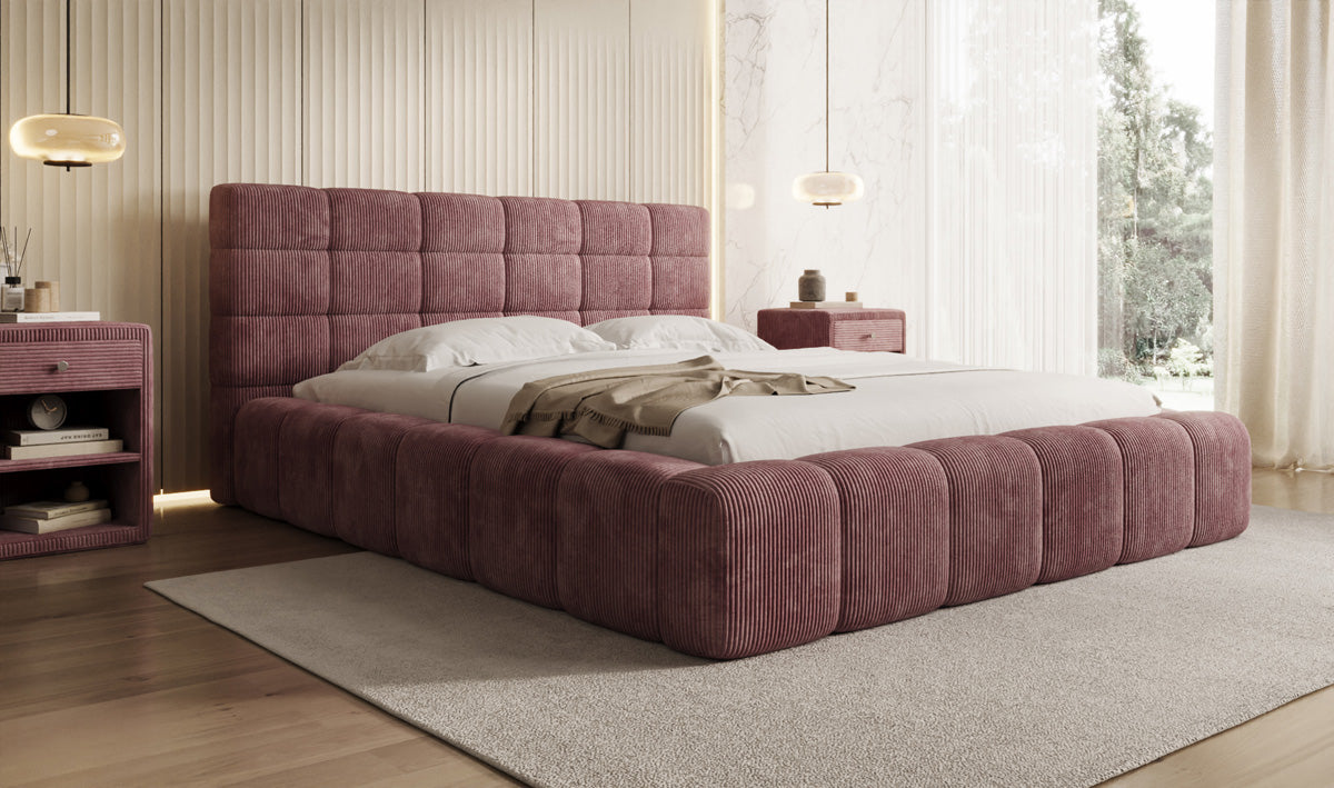Lit rembourré design Marshmallow en Côtelé avec espace de rangement