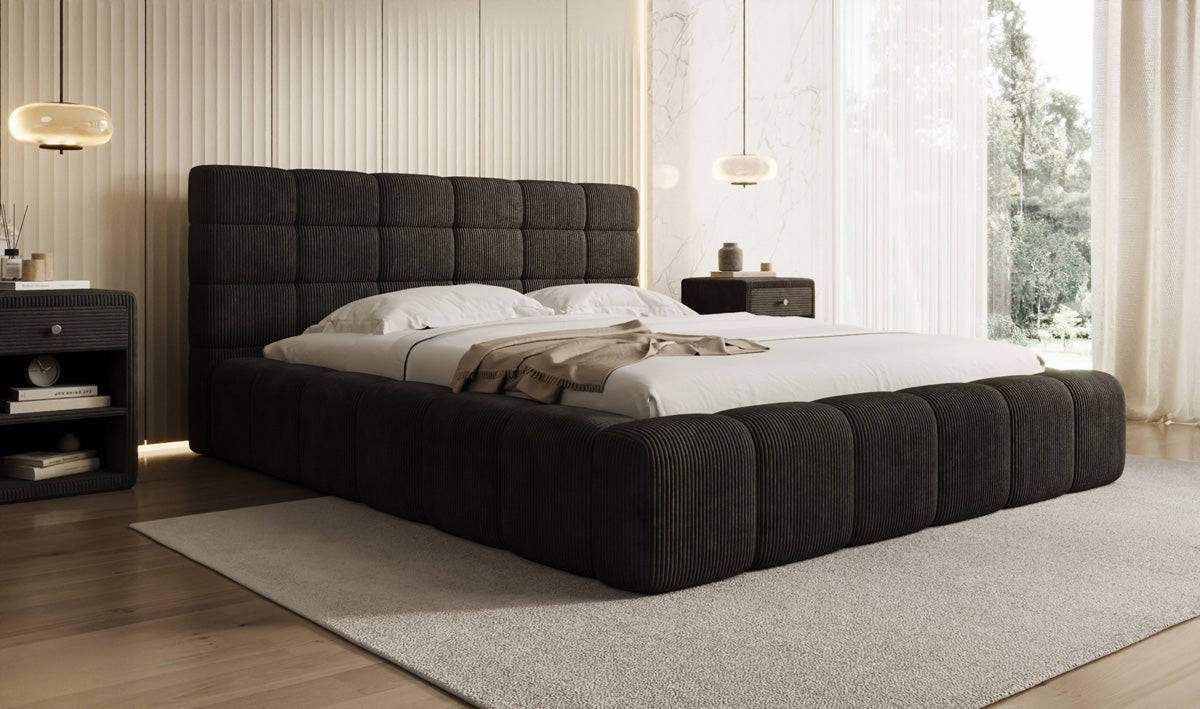 Lit rembourré design Marshmallow en Côtelé avec espace de rangement